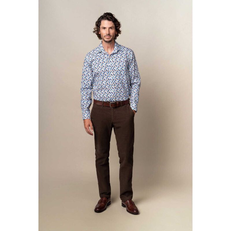 Rembrandt Sinatra White Blue & Beige Geo Print Shirt image number 3